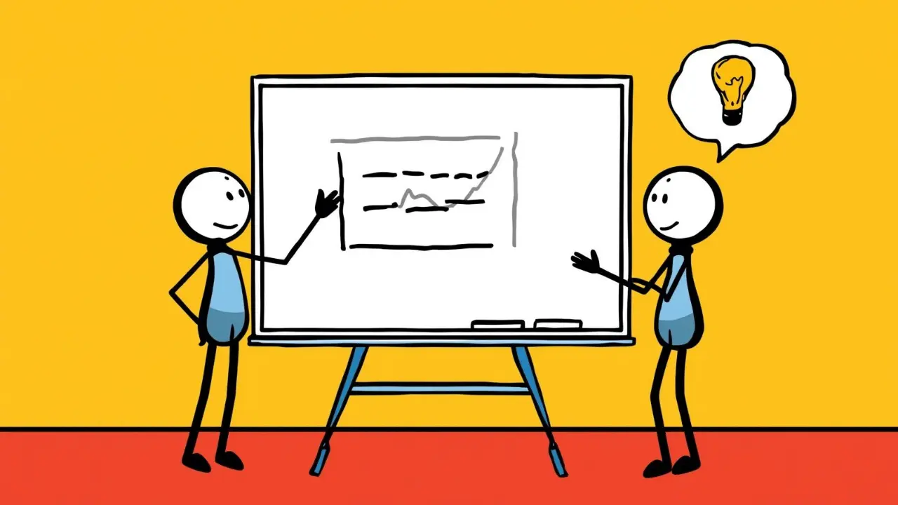 Person explaining a concept on a whiteboard to another learner, symbolizing how teaching improves understanding