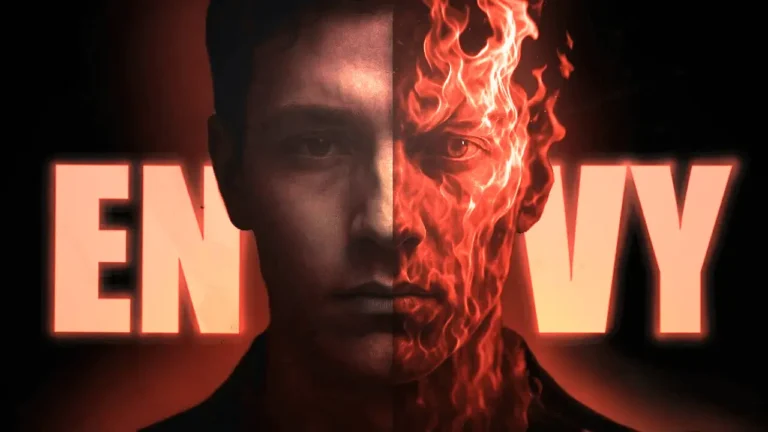 A calm, thoughtful person reflecting on self-growth and overcoming envy