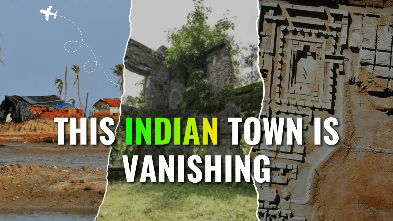 An abandoned coastal town in India slowly disappearing due to sea erosion and rising water levels