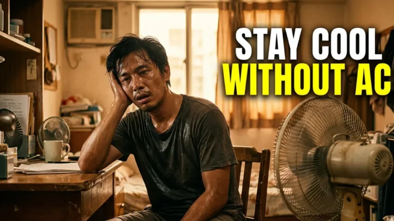 Person feeling hot and uncomfortable indoors during Indian summer without air conditioning