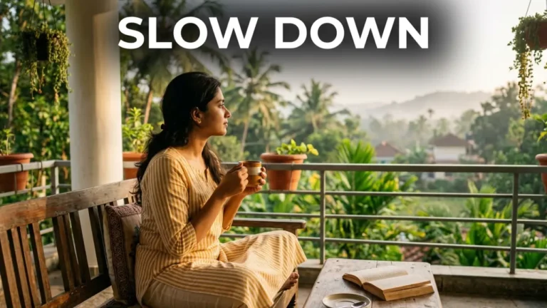 Person enjoying a calm morning representing slow morning lifestyle in India