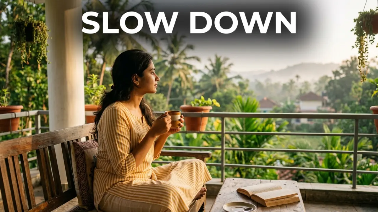 Person enjoying a calm morning representing slow morning lifestyle in India