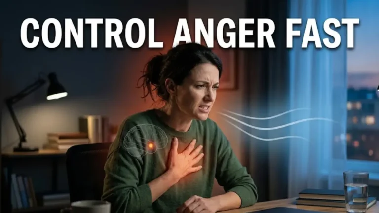 Person calming rising anger with breathing and brain-based emotional control techniques.