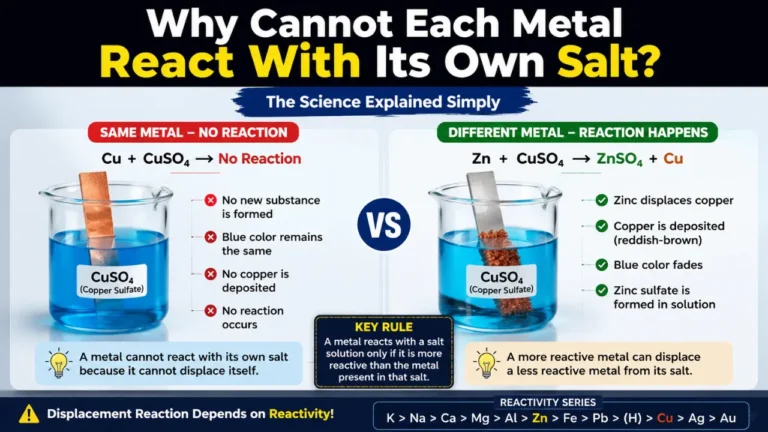 Understand why metals do not react with their own salts and how reactivity decides whether displacement happens or not.