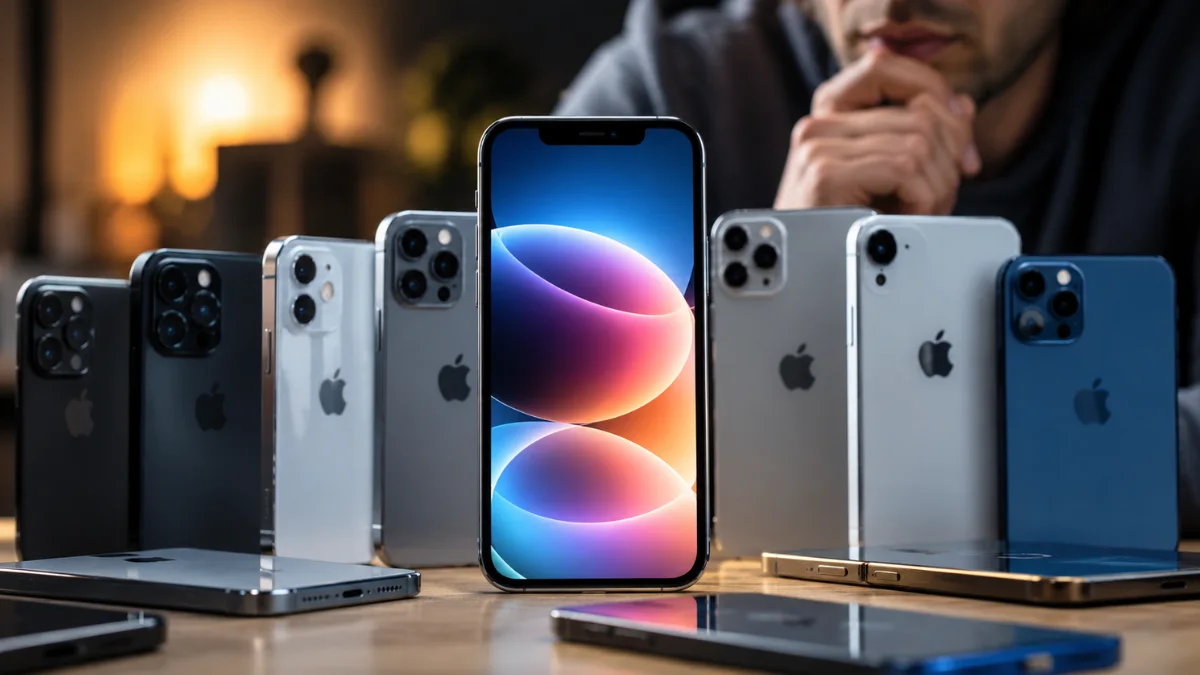 Multiple supported iPhone models arranged around a central phone, representing iOS 27 compatibility and Siri AI feature differences.