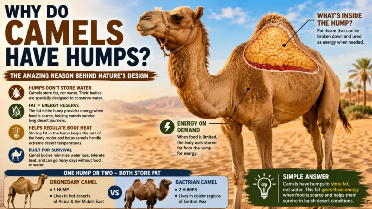 Learn the real reason camels have humps, why humps do not store water, and how they help camels survive desert life.